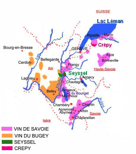 carte des vignobles de Savoie-Bugey 